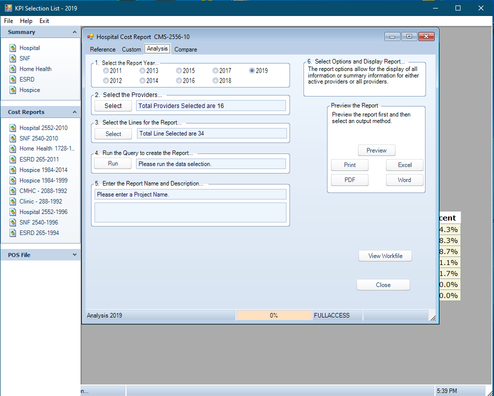 Analysis Report Setup