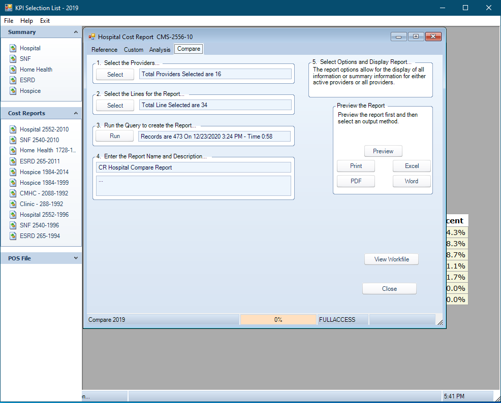 Compare Report Setup