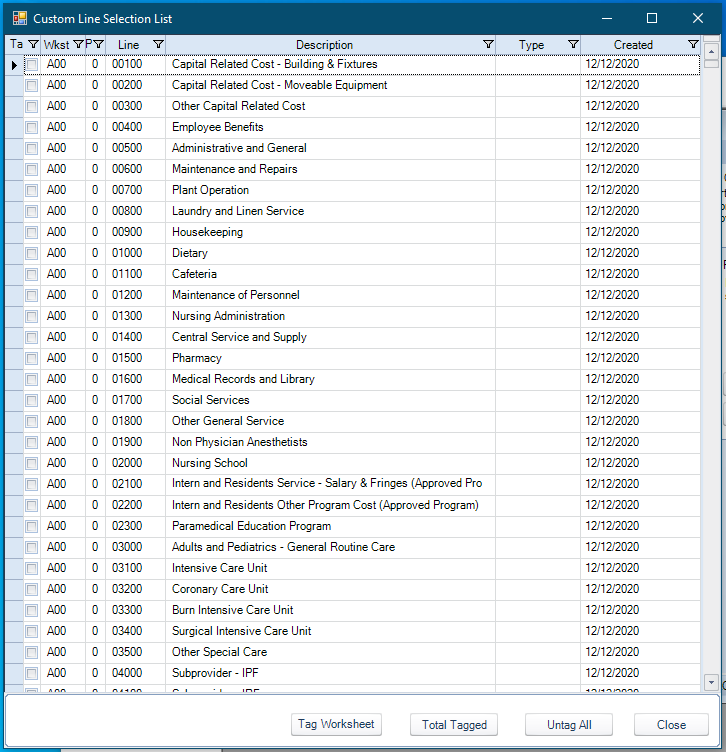 Line Selection Setup