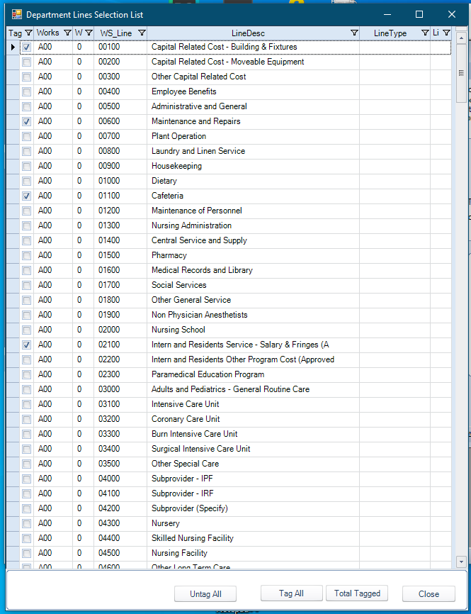 Department Selection List