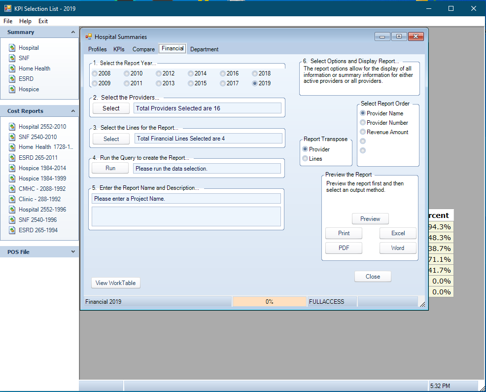 Financial Report Setup