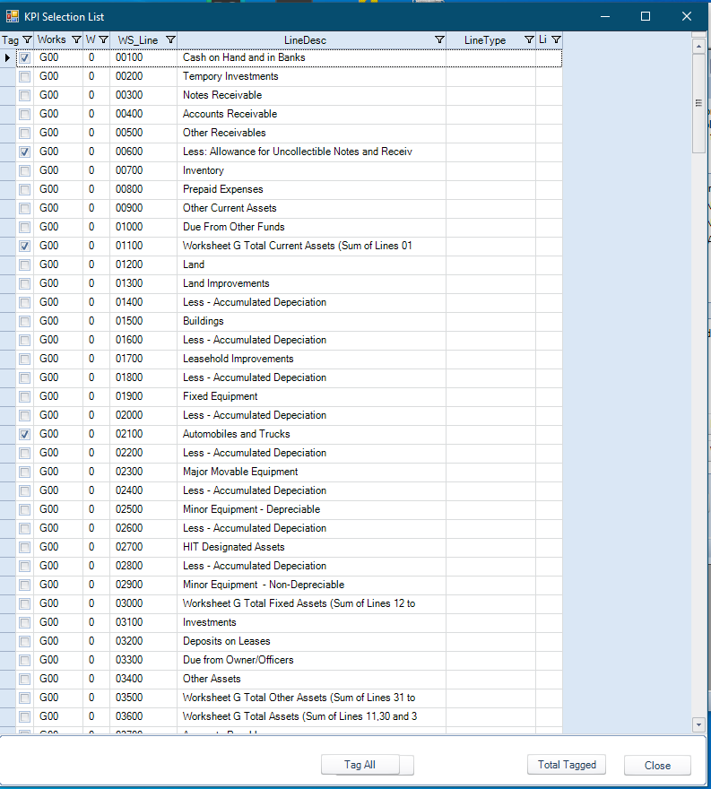 Financial Selection List
